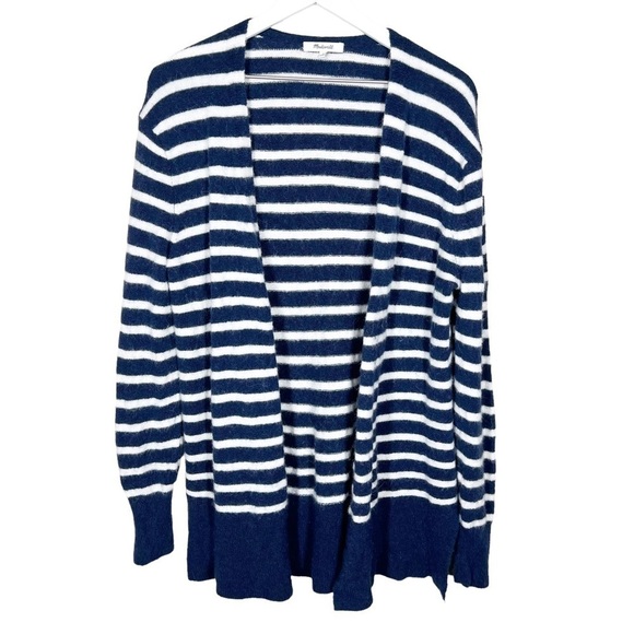 Madewell Womens Cozy Walker Navy White Stripe Wool Alpaca Blend Cardigan Sweater - Picture 1 of 9